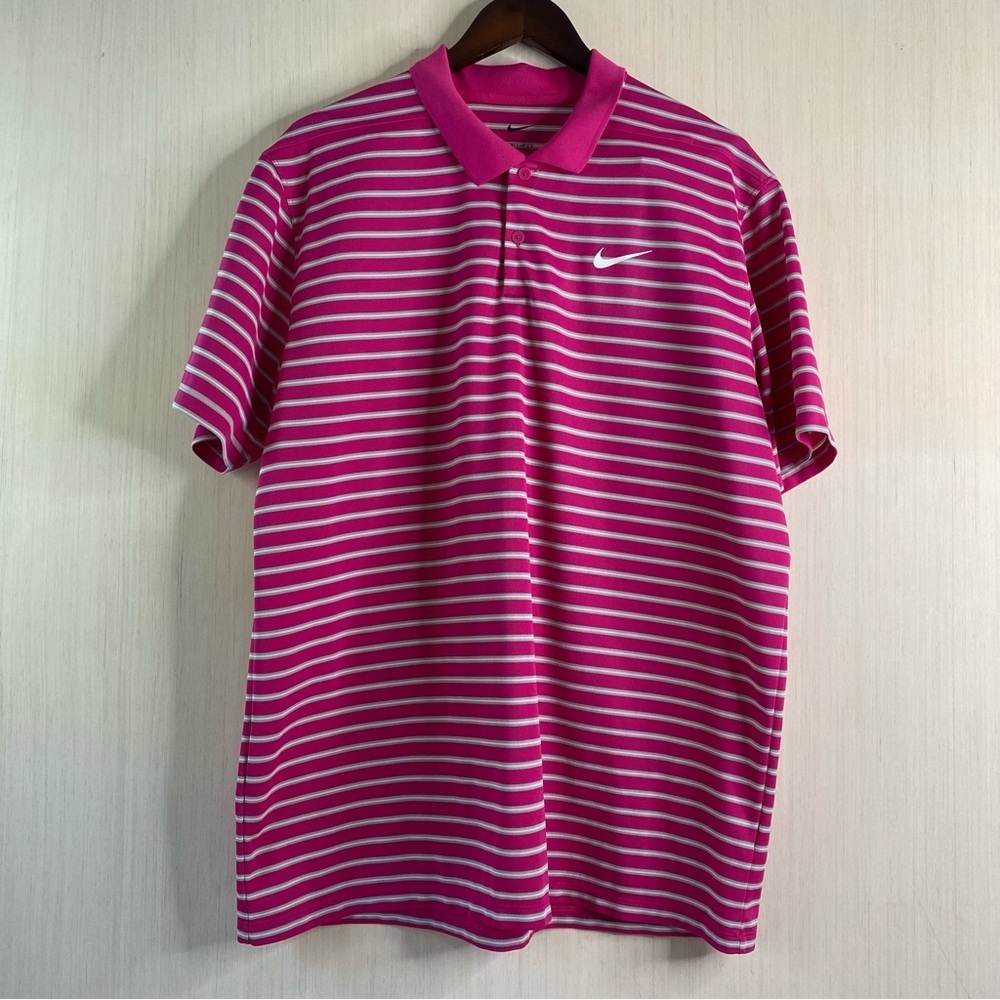Nike Dri-Fit Men's Victory Short Sleeve Golf Polo Fuchsia Striped XL